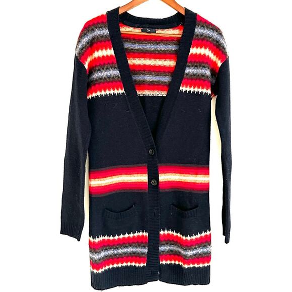 Gap lambswool cardigan with pockets women's size small dark blue bright stripes - Picture 1 of 7